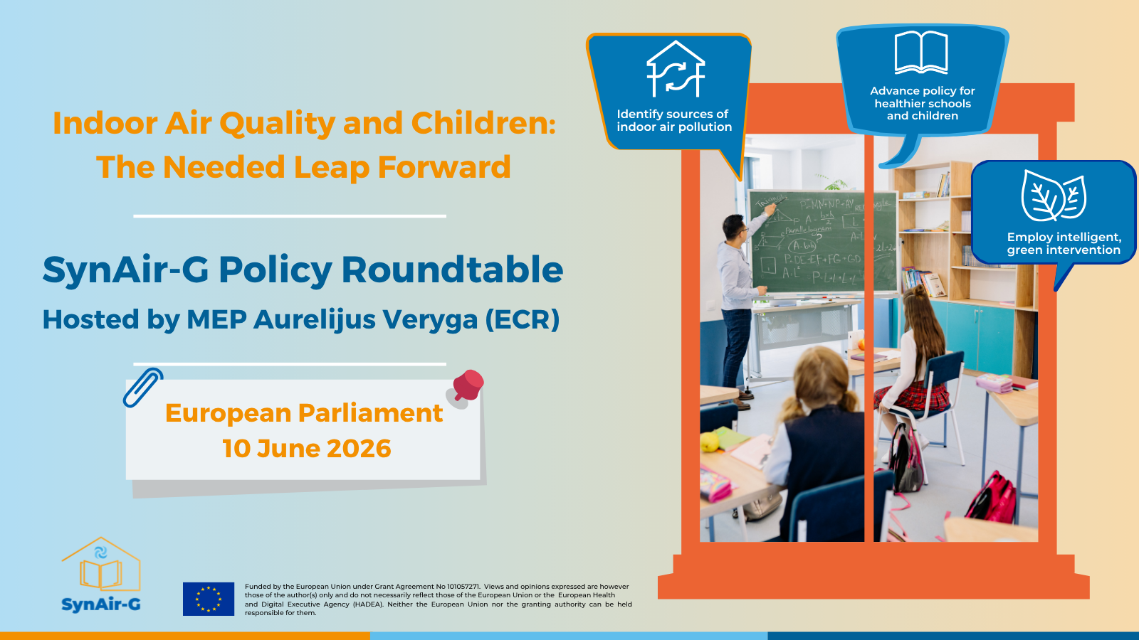 SynAir-G Roundtable at the European Parliament “Indoor Air Quality and Children: The Needed Leap Forward” 